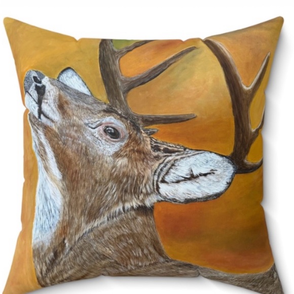Deer Design Accent Pillow - Brown and Orange - Picture 1 of 5